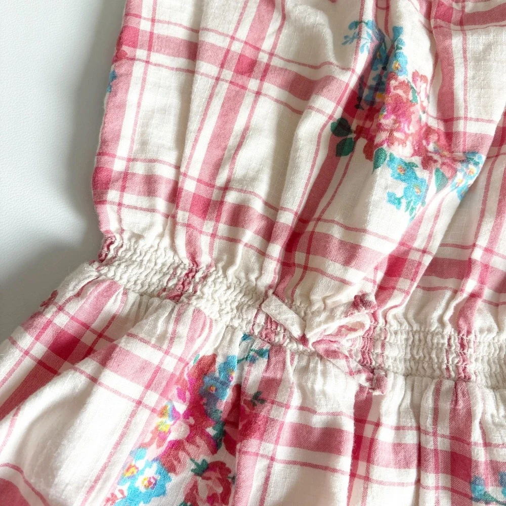 Ralph Lauren Baby Girls Pink Plaid Floral Cottagecore Bubble Romper Size 9M